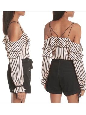 NWT Self-Portrait Ruffled  Cold Shoulder Blouse US 10
